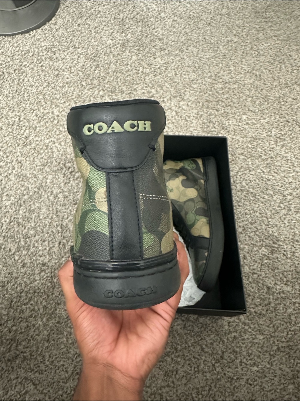 Coach Men's Camouflage High-Top Sneakers in Olive Green and Black - Picture 3 of 8